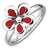 Sterling Silver Stackable Expressions Red Enameled Flower Ring