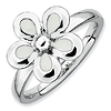 Sterling Silver Stackable Expressions White Enameled Flower Ring  