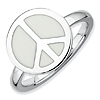 Sterling Silver Stackable White Enameled Peace Sign Ring
