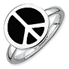Sterling Silver Stackable Black Enameled Peace Sign Ring