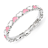 Sterling Silver Stackable Pink and White Hearts Enamel Ring