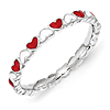Sterling Silver Stackable Red and White Hearts Enamel Ring