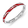 Sterling Silver Stackable Wavy Red Enamel Ring 