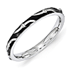 Sterling Silver Stackable Wavy Black Enamel Ring 
