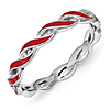 Sterling Silver Stackable Twist Red Enamel Ring 