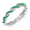 Sterling Silver Stackable Twist Green Enamel Ring
