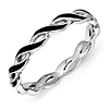 Sterling Silver Stackable Twist Black Enamel Ring 