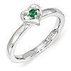 Sterling Silver Stackable Created Emerald Heart Ring