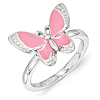 Sterling Silver Stackable Pink Enamel Butterfly Ring