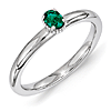 Sterling Silver Oval Created Emerald Single Stone Ring