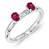 Sterling Silver Oval Created Ruby Two Stone Ring