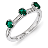 Sterling Silver Oval Created Emerald Three Stone Ring