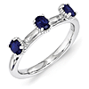 Sterling Silver Oval Created Sapphire Three Stone Ring