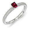 Sterling Silver Created Ruby Single Stone Ring with Beaded Finish