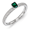 Sterling Silver Created Emerald Ring with Beaded Finish
