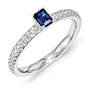 Sterling Silver 1/4 ct Created Sapphire Ring with Beaded Finish