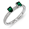 Sterling Silver Created Emerald Two Stone Ring with Beaded Finish