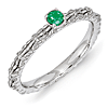 Sterling Silver Created Emerald Single Stone Ring
