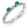 Sterling Silver Created Emerald Two Stone Ring