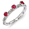 Sterling Silver Created Ruby Three Stone Ring