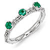 Sterling Silver Created Emerald Three Stone Ring
