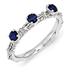 Sterling Silver Created Sapphire Three Stone Ring