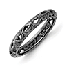 Sterling Silver Stackable Black-plated Scroll Hearts Ring