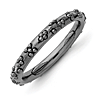 Sterling Silver Stackable Black-plated Textured Flowers Ring