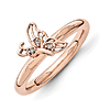 Sterling Silver Stackable Pink-plated Butterfly Diamond Ring
