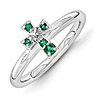 Sterling Silver Stackable Created Emerald Cross Ring