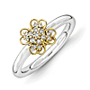 Sterling Silver & 14k Gold-plated Stackable Diamond Flower Ring  