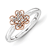 Sterling Silver & 14k Rose Gold-plated Stackable Diamond Flower Ring  