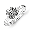 Sterling Silver & Black-plated Stackable Diamond Flower Ring
