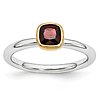 Sterling Silver Stackable Square Gold-plated Garnet Ring