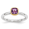 Sterling Silver Stackable Square Gold-plated Amethyst Ring