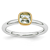 Sterling Silver Stackable Square Gold-plated Aquamarine Ring
