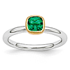 Sterling Silver Stackable Square Gold-plated Created Emerald Ring