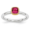 Sterling Silver Stackable Square Gold-plated Created Ruby Ring