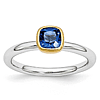 Sterling Silver Stackable Square Gold-plated Created Sapphire Ring