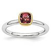 Sterling Silver Stackable Square Gold-plated Pink Tourmaline Ring