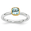 Sterling Silver Stackable Square Gold-plated Blue Topaz Ring