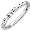 Sterling Silver Stackable 2.25mm Rhodium Twisted Ring