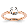 Sterling Silver Stackable Pink-plated Diamond Horseshoe Ring