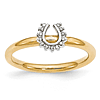 Sterling Silver Stackable Yellow-plated Diamond Horseshoe Ring