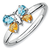 Sterling Silver Stackable Blue Topaz Citrine Butterfly Ring