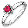 Sterling Silver Stackable 1/2 ct Created Ruby Heart Diamond Ring