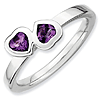 Sterling Silver Stackable Amethyst Double Heart Ring