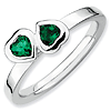 Sterling Silver Stackable Created Emerald Double Heart Ring