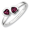 Sterling Silver Stackable Rhodolite Garnet Double Heart Ring