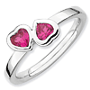 Sterling Silver Stackable Created Ruby Duo Heart Ring